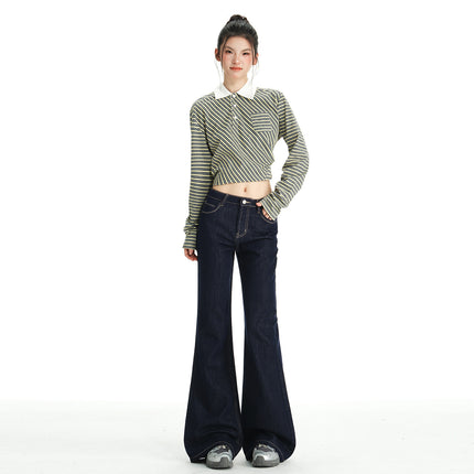 American-Style Fashionable Washed Retro Comfortable Low-Rise Jeans for Women Early Autumn New Versatile Loose Trendy Flared Pants