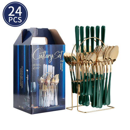 Cross-border Amazon stainless steel tableware 24 pieces suit Western tableware steak knife fork spoon gift box tableware suit