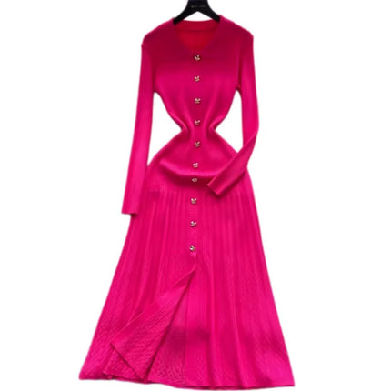 Cross-Border Fast Selling Elegant Slim-Fit Polo Collar Women's Dress 2026 New Style Knitted Long Dress