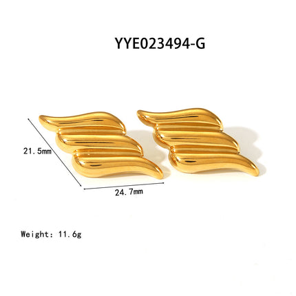 Summer Cool Style 18K Gold Stainless Steel Curved Striped Earrings European and American Internet Celebrity Style High-End Temperament Earrings for Women