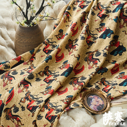 Hemp Cotton Digital Printing Fabric Printing Cotton and Linen Clothing Fabric Vintage Handmade DIY Tablecloth Patchwork Southeast Asia