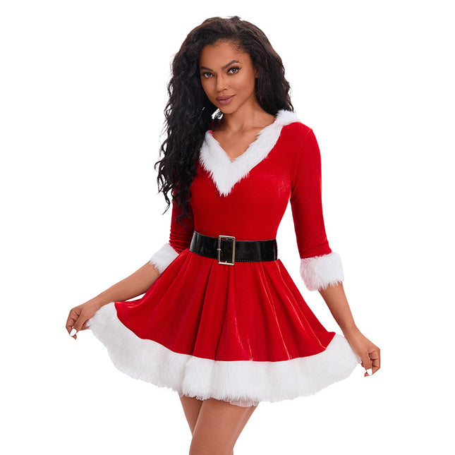 European and American Christmas clothing adult women's hooded Christmas skirt red and green dress performance clothing a generation of hair