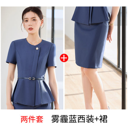 Grey Short-sleeved Suit suit Women's Summer High-end Hotel Front Desk Tooling Elegant Jewelry Store Work Clothes Professional Dress