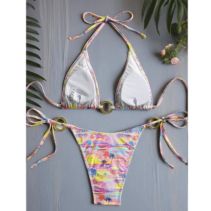 Fresh and Simple Two-Piece Swimsuit for Women, Floral Bikini, New Cross-Border Ruched Gathered Hot Spring Beach Vacation Swimsuit for Women