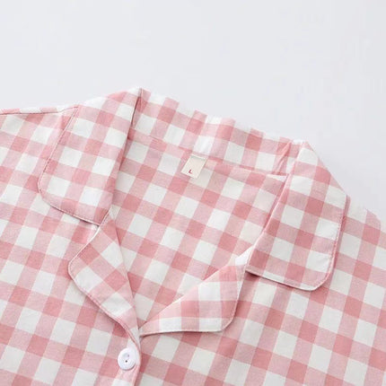 Long-Sleeved Cotton Japanese Pajamas Women's Suit Cotton Plaid Couple Long-Sleeved Home Clothes Men's Summer Thin Suit