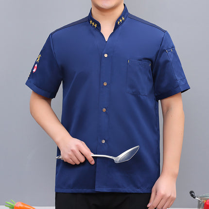 Catering Chef Work Clothes Kitchen Clothes plus size Long Sleeve Hotel Kitchen Chef Clothing Men's Short Sleeve Printed and Embroidered logo