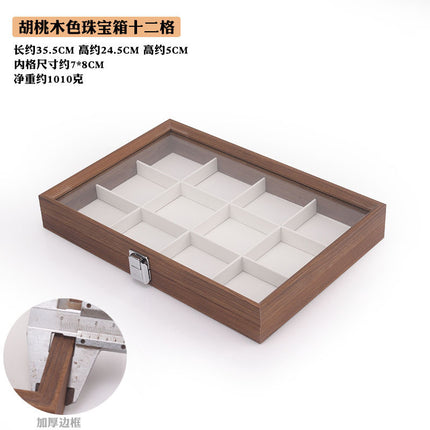Fashion walnut grain white leather jewelry box with lid dustproof earrings earrings earrings storage box ring necklace bracelet tray