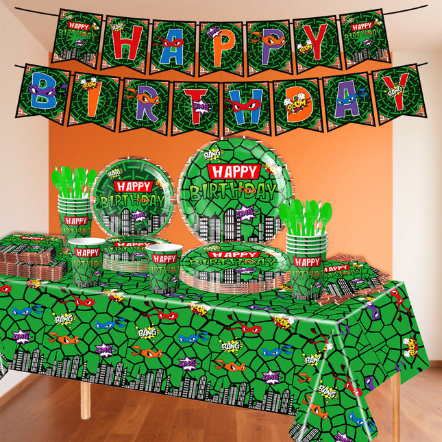 Cross-Border New Teenage Mutant Ninja Turtles Theme Party Supplies Disposable Tableware Kidsren's Birthday Party Cake Insert Balloon