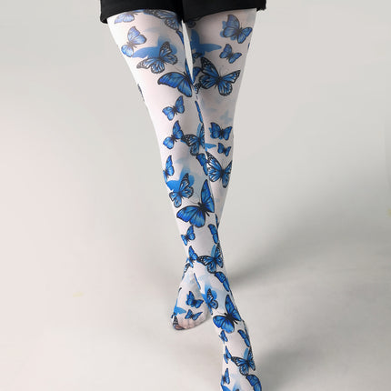 Cross-border thin printed pantyhose spring and autumn versatile butterfly wild abstract retro stockings women's socks anti-snagging wholesale
