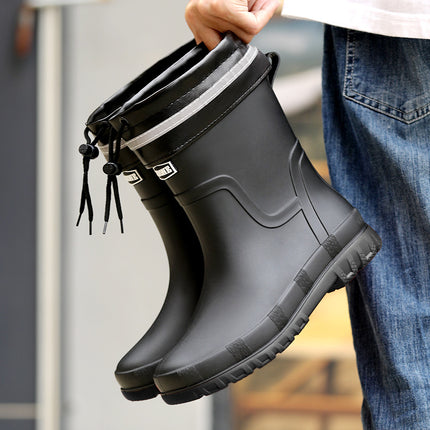 High-end rain boots men's closed rainproof waterproof shoes short mid-tube non-slip rain boots bunted working rubber shoes fleece-lined new
