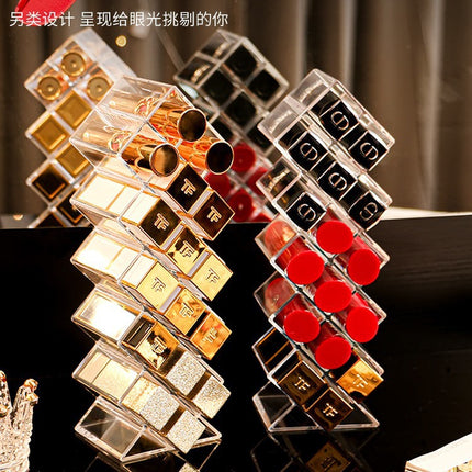 Diamond pattern lipstick storage box grid fish-shaped vertical cosmetics storage rack transparent lipstick lip glaze display rack cross-border