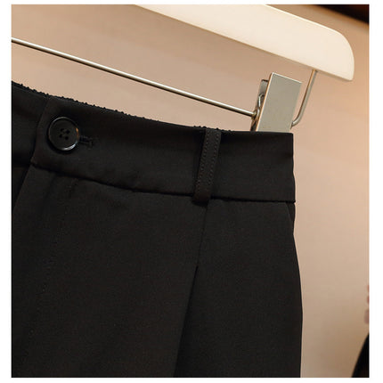 Black Suit Shorts Women's Summer Thin Loose Casual Wide-leg High Waist Straight A- shaped Slim Look Five-point Shorts Women's Shorts