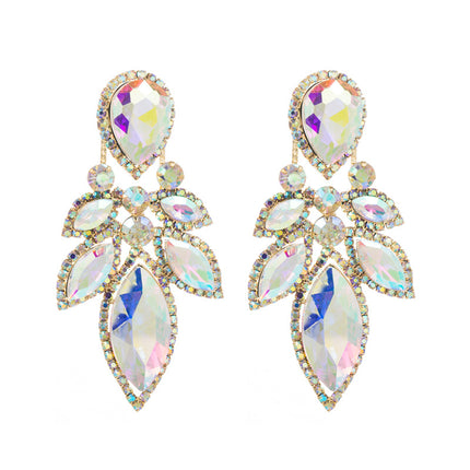 European and American high-end party earrings Women's Super flash fashion ins Wind alloy geometric earrings glass diamond earrings wholesale