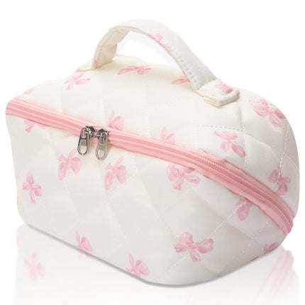 New Cute Quilted Plaid Cosmetic Bag for Women, Large Capacity, Portable, High-End Toiletry Storage Bag with Compartments