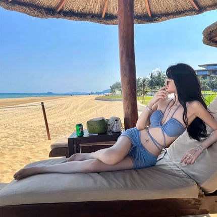 2025 Swimsuit Women's Split Bikini Three-Piece Large Size Swimsuit Hot Spring Korean Cut Out Beach Sexy Swimsuit