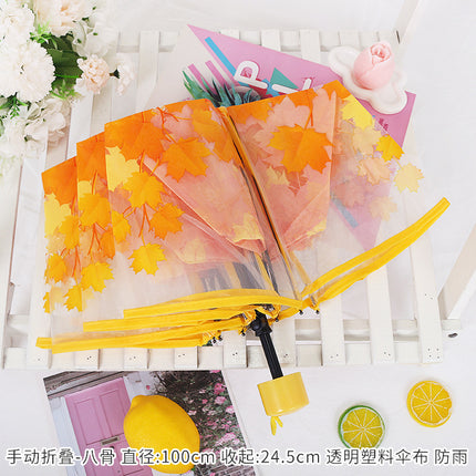 Fully Automatic Folding Plastic Transparent Cherry Blossom Umbrella for Women, Long Handle Apollo Style, Fresh and Simple, for Children, Students, Performances, Wholesale