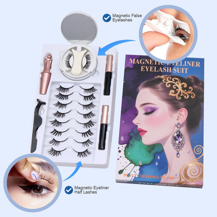 Wholesale magnetic eyeliner false eyelashes magnet false eyelashes 3D three-dimensional net red magnetic false eyelashes 3 pairs of suit