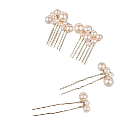 Spot Retro Baroque Large Pearl Hair Fork Bridal Hair Comb Hair Insert European Design Wedding Headdress Hair Accessories Set