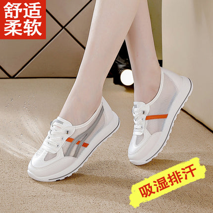 Summer New Popular White Shoes for Women, Mesh Soft Sole Ins Trendy Sports Shoes, Flats Bottom Showing Feet, Running Shoes for Primary School Students