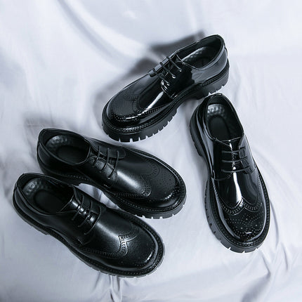 Men's Business Leather Shoes Fashion Trendy Korean Brogue Youth Thick-Soled Casual Leather Shoes British Style Groom's Shoes