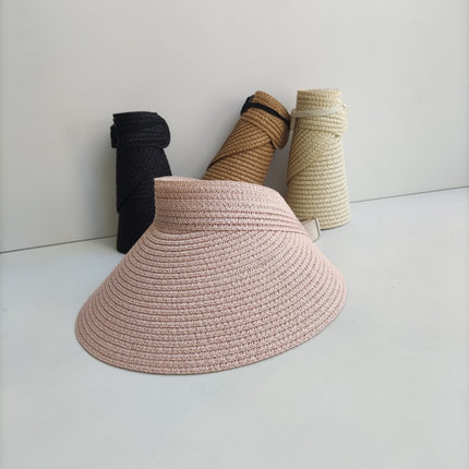 Amazon Hot Selling Straw Hat Women's Empty Top Straw Hat Rollable Adjustable Empty Top Straw Hat Duck Tongue Folding Straw Hat