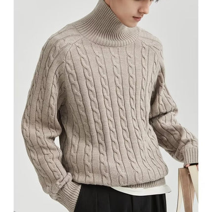 Reversible turtleneck solid color sweater men's winter loose loose bottoming sweater light mature men's fashion sweater