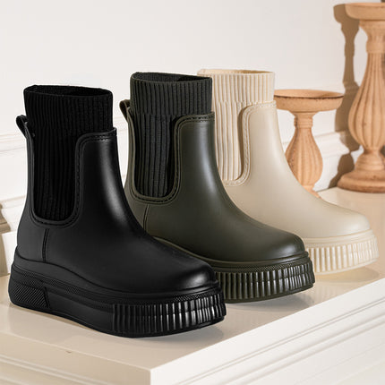 2025 New Chelsea Women's Elastic Rain Boots Mid-Low Rain Boots Thick-Soled Wear-Resistant Boots Cross-Border Export Hot Style
