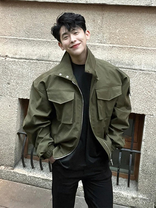 2025 Army Green Light Cavalry Jacket Men's Handsome American Flight Suit Short Profile Stand Collar Baseball Suit
