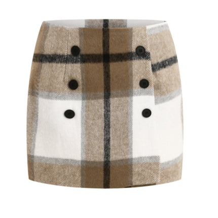Amazon Cross-Border Autum Plaid Tight Mini Hip-Hugging Skirt 2025 Fashion Button Autum and Winter Skirt