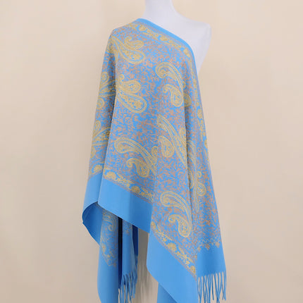 Autumn and Winter 450g Thick Gold Thread Large Cashew Embroidered Flower Scarf Ethnic Style Mother Style Imitation Cashmere Warm Shawl Cloak