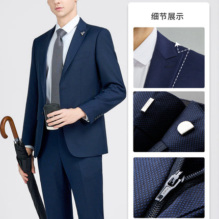 Luo Hao Suit Men's Suit Men's Casual Suit Sapphire Blue Bird's Eye Professional Formal Suit Jacket for Men and Women