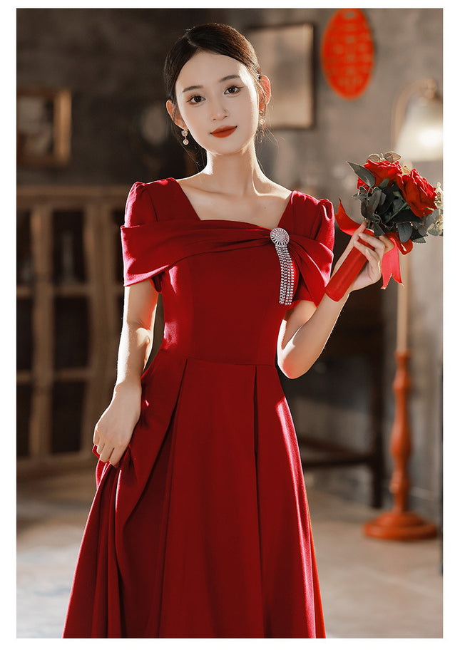Toast Dress Bride Wedding Red High-end Engagement Mid-length Banquet Back Door Slimming High-end Autumn and Winter dress