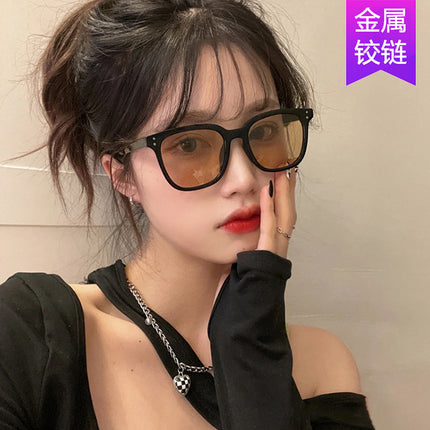 Retro Rice Nail Square 2022 K-Style Internet Celebrity Stylish Black Frame Brown Sunglasses Women's High-End Ins Sunglasses