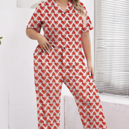 Cross-border foreign trade for plus size ladies new love printed short sleeve jacket pants pajamas two-piece wholesale