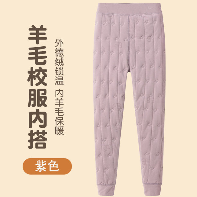 School Uniform Inner Artifact Winter Cotton Pants Boys Autumn Pants Teenagers Girls Cotton Warm Pants Winter fleece-lined Thickened