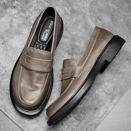 plus size Square Head Men's Leather Shoe Top Layer Cowhide Cover Foot Business Casual Small Leather Shoes Big Round Head Leather Breathable Shoes