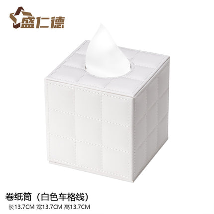Leather Square Roll Paper Box Leather Household Paper Roll European Creative Tissue Box Hotel Living Room Guest Room Roll Paper Box