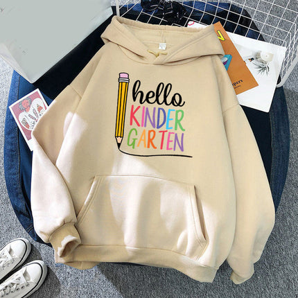 Foreign trade cross-border source Hello Kindergarten printed hooded hooded long sleeve men's and women's European size