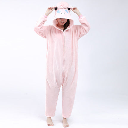 Autumn and Winter Pink Baby Cute Flannel Cartoon Animal One-Piece Pajamas for Men and Women Home Clothes Hooded Pants