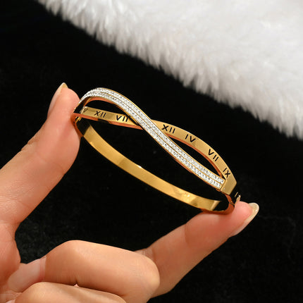 Titanium Steel Bracelet Does Not Fade, Diamond-Encrusted Real Gold Electroplated 18K Gold Stainless Steel Bracelet Douyin Cross-Border Same Style