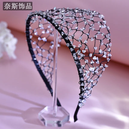 Nais Ns102 Retro Headband, High-End Luxury Hair Accessory, Handmade Hair Net, Crystal Weaving Hair Fixer