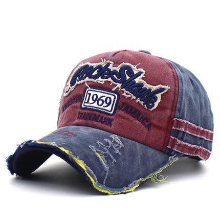 Distressed Washed Baseball Cap for Men and Women Torn Edge Retro Peaked Cap with Letters 1969 Embroidered Baseball Cap Sun Hat