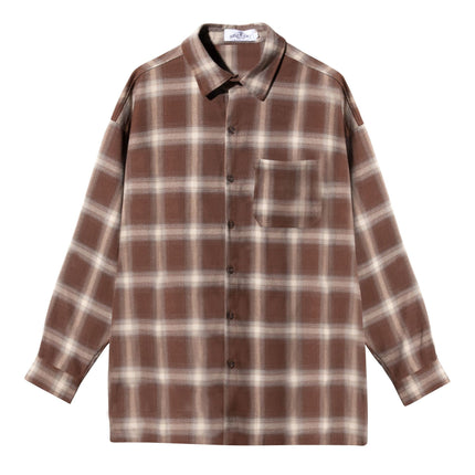 American-style chicano chicano classic plaid brushed woven thick version button-breasted loose retro long sleeve shirt for men