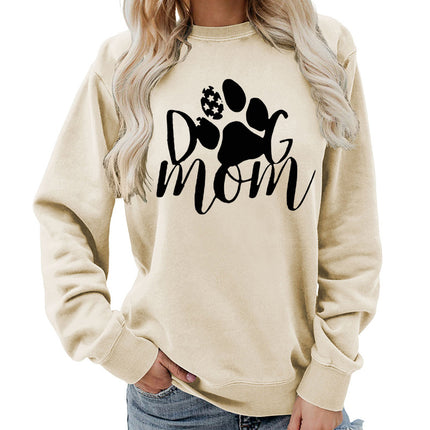 Amazon Source Dog Mom Printed Round Neck Women's Jacket Sweatshirt Autumn and Winter Jacket Casual Loose