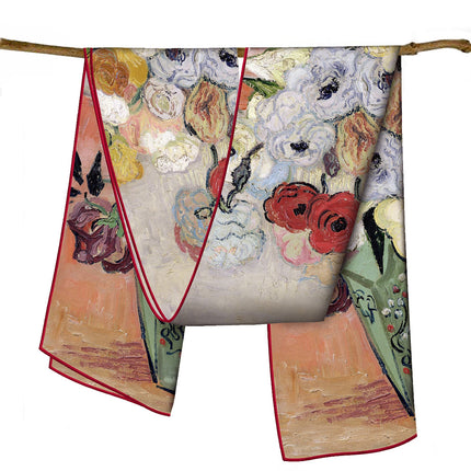 150cm Spring Long Van Gogh Oil Painting Series Starry Sky Women's Long Silk Scarf All-Match Shawl Scarf Scarf for All Seasons