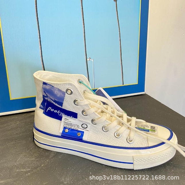 Canvas Shoes Versatile Niche Men's and Women's Shoes High-Top Classic White Shoes 1970S Trendy Summer Klein Blue Sneakers