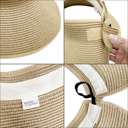 Summer Hat Women's Empty Top Hat No-Top Sun Hat Korean Foldable Sun Hat Straw Hat Big Rim Sunscreen Hat