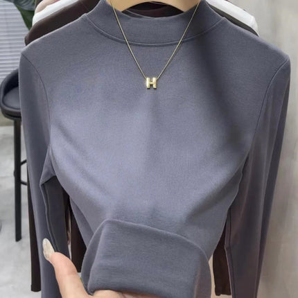 2025 New Women's Solid Color Fashion Easiest for Match Slim Bottoming Shirt T-Shirt Spring and Autumn Mid-Collar Top Half Turtle Collar Autumn and Winter