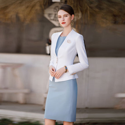 Spring and Autumn new fashion temperament goddess fan professional suit office white collar work clothes broadcast host formal wear