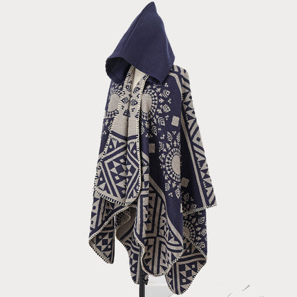 Ethnic Style Hooded Cape Shawl for Women, Fashionable and Stylish Thickened Version, Warm Outerwear for Travel and Photography Scarf